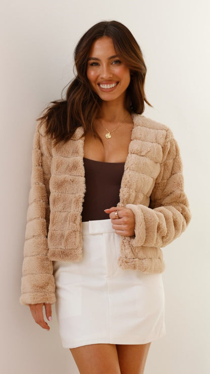 Women’s Crop Jacket – Quilted Texture – Open Front – Structured Fit