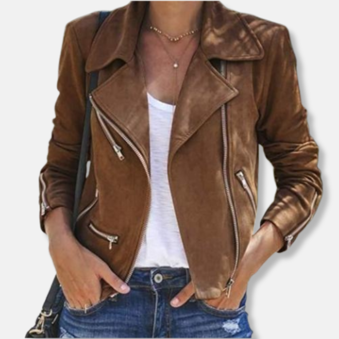 Bianca Suede Biker Jacket | Slim Fit Cropped Jacket