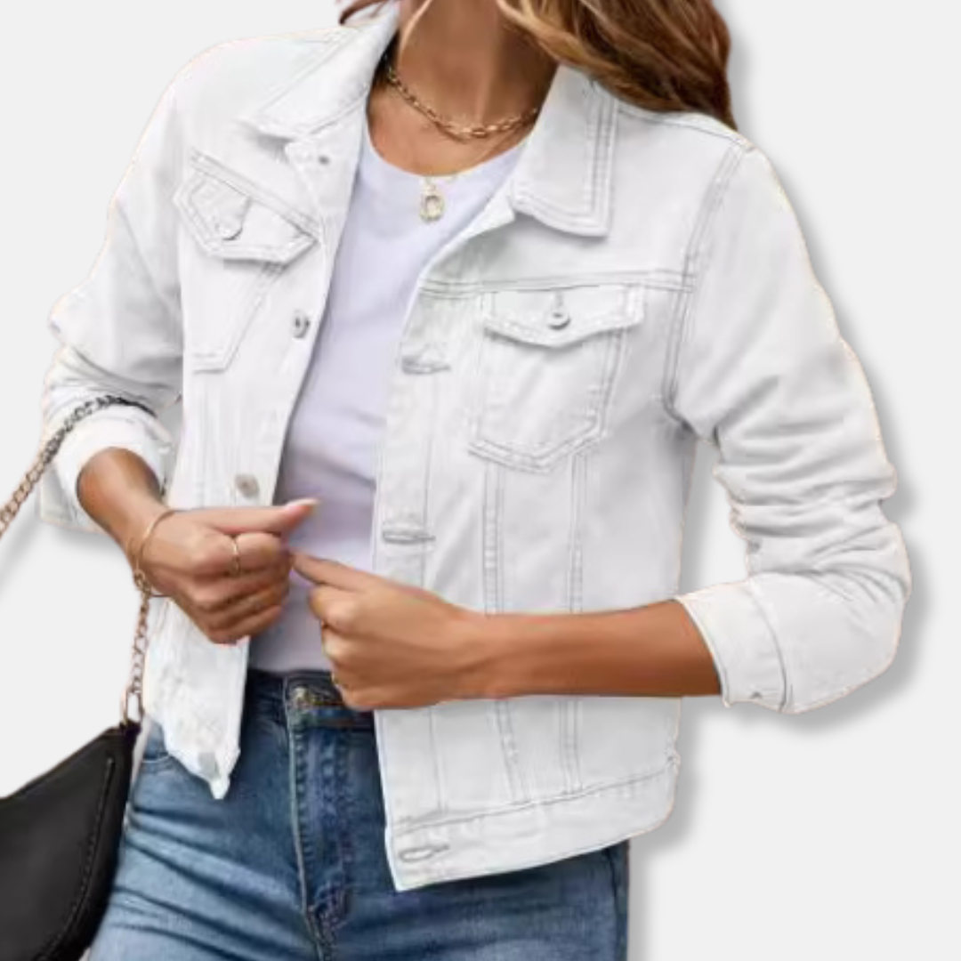 Women’s Denim Jacket – Slim Fit – Cropped Length – Button Front – Shirt Collar
