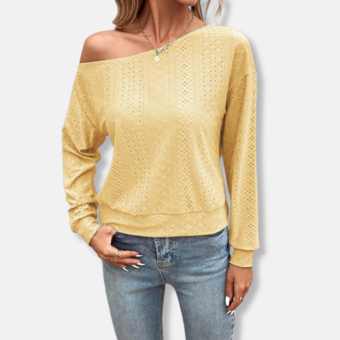 Isabella Cotton Relaxed Fit Sweater | Asymmetric Neck Casual Sweater