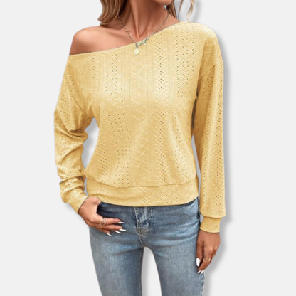 Isabella Cotton Relaxed Fit Sweater | Asymmetric Neck Casual Sweater