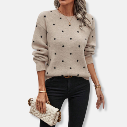 Stella Wool Pullover Sweater | Polka Dot Crewneck Sweater