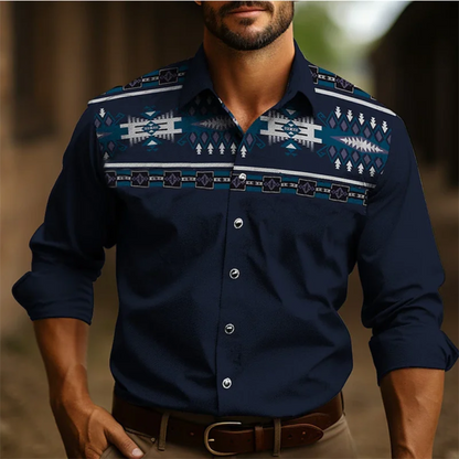 Men’s Button-Down Shirt – Tailored Fit – Long Sleeve – Retro Pattern – Breathable Blend