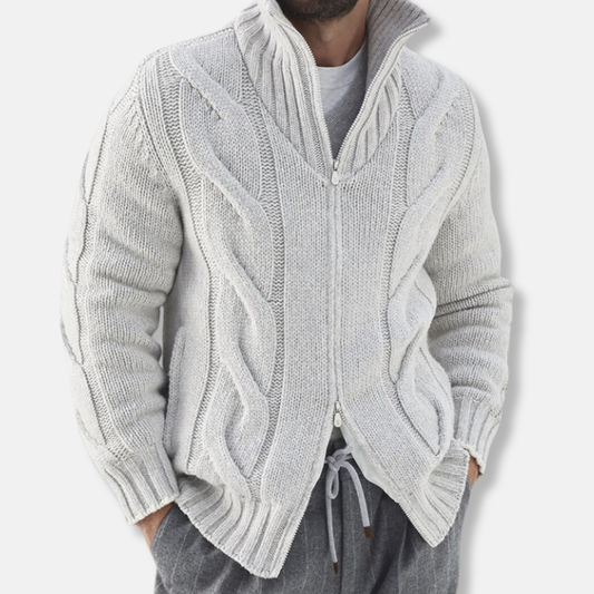 Harry Relaxed Fit Zip Cardigan | High Neck Cable Knit Men’s Zip Cardigan