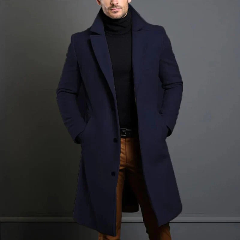 Men’s Coat – Tailored Fit – Full Length – Notched Lapel – Button Closure