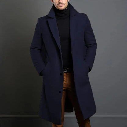Men’s Coat – Tailored Fit – Full Length – Notched Lapel – Button Closure