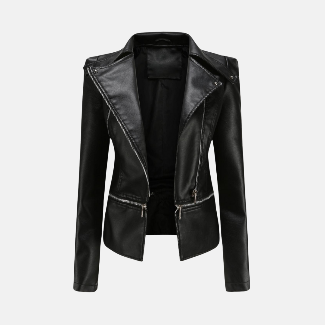 Women’s Moto Jacket – Slim Fit – Faux Leather – Studded Detail – Asymmetrical Zip