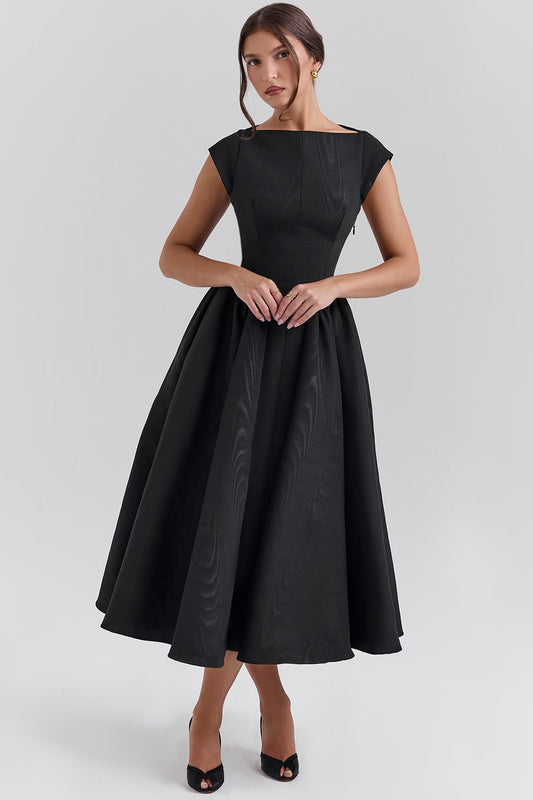 Women’s Midi Dress – Satin Finish – A-Line Fit – Sleeveless – High Neck – Formal Wear