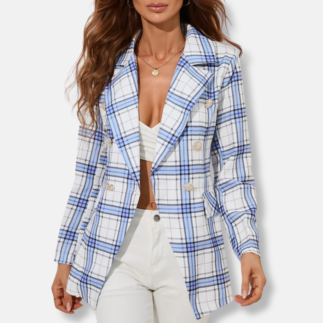Women’s Suit Jacket – Tailored Fit – Double-Breasted – Vertical Striped – Woven Fabric