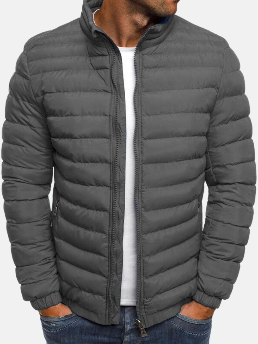 Men’s Quilted Jacket – Slim Fit – Lightweight Padded – High Collar Casual Wear