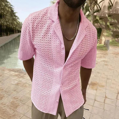 Men’s Polo Shirt – Relaxed Fit – Soft Knit – Textured Zigzag Design – Short Sleeve