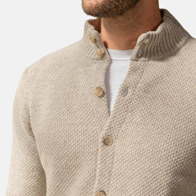 Benjamin Cotton Blend Slim Fit Cardigan Sweater | Shawl Collar Button Front Sweater