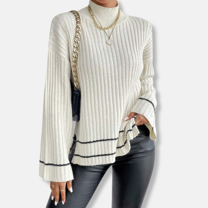 Veronica Leather Two-Piece Set | Striped Mock Neck Sweater