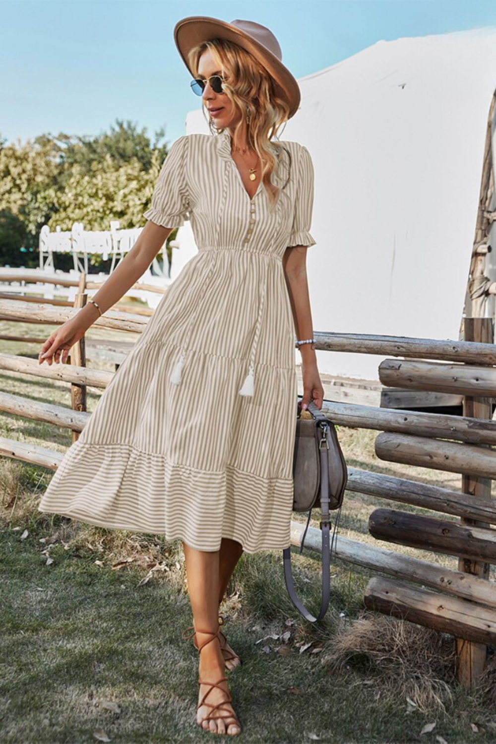 Breezy Blue Striped Midi Dress