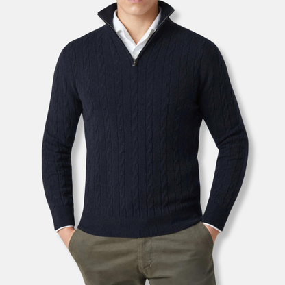 Freddie Cable Knit Stand Collar Sweater | Regular Fit Hip-Length Sweater