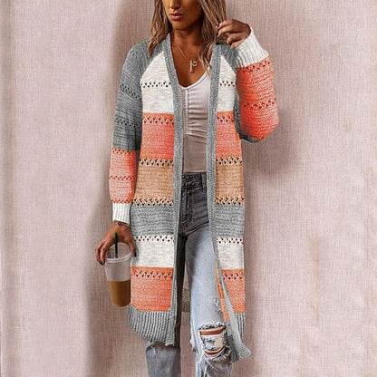 Women’s Knitted Cardigan – Relaxed Fit – Long Open Front
