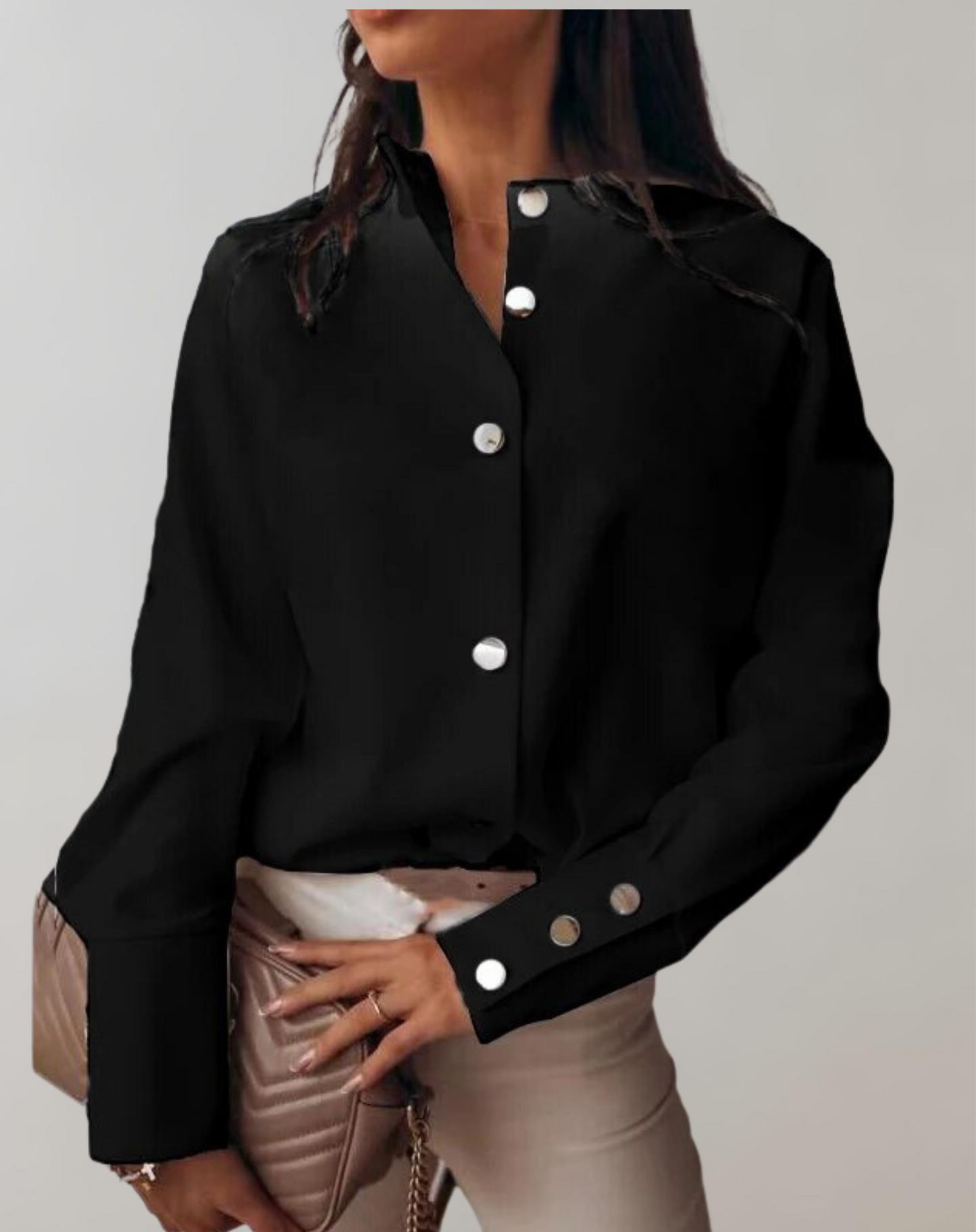 Women’s Blouse – Relaxed Fit – Stand Collar – Button Front – Full Sleeve – Soft Blend