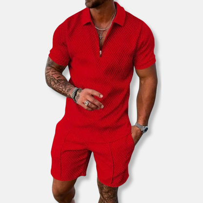 Men’s Polo Shirt and Shorts Set – Slim Fit – Breathable Blend – Zip Placket – Casual Wear
