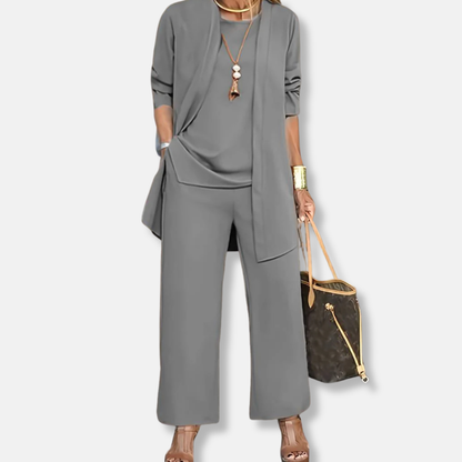 Women's Draped Jacket and Wide-Leg Trousers Set - Jersey - Relaxed Silhouette