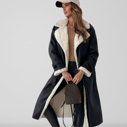 Women's Trench Coat - Wool Blend - Oversized Fit - Double Breasted - Belted Waist