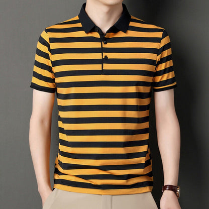 Men’s Polo Shirt – Slim Fit – Soft Knit – Short Sleeve – Striped Casual Wear