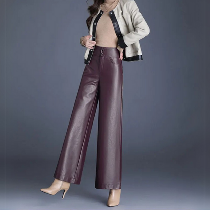 Women’s Trousers – High Waist – Wide Leg – Full Length – Relaxed Fit – Glossy Finish