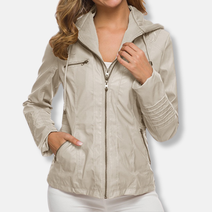 Scarlett Leather Hooded Biker Jacket | Slim Fit Casual Jacket