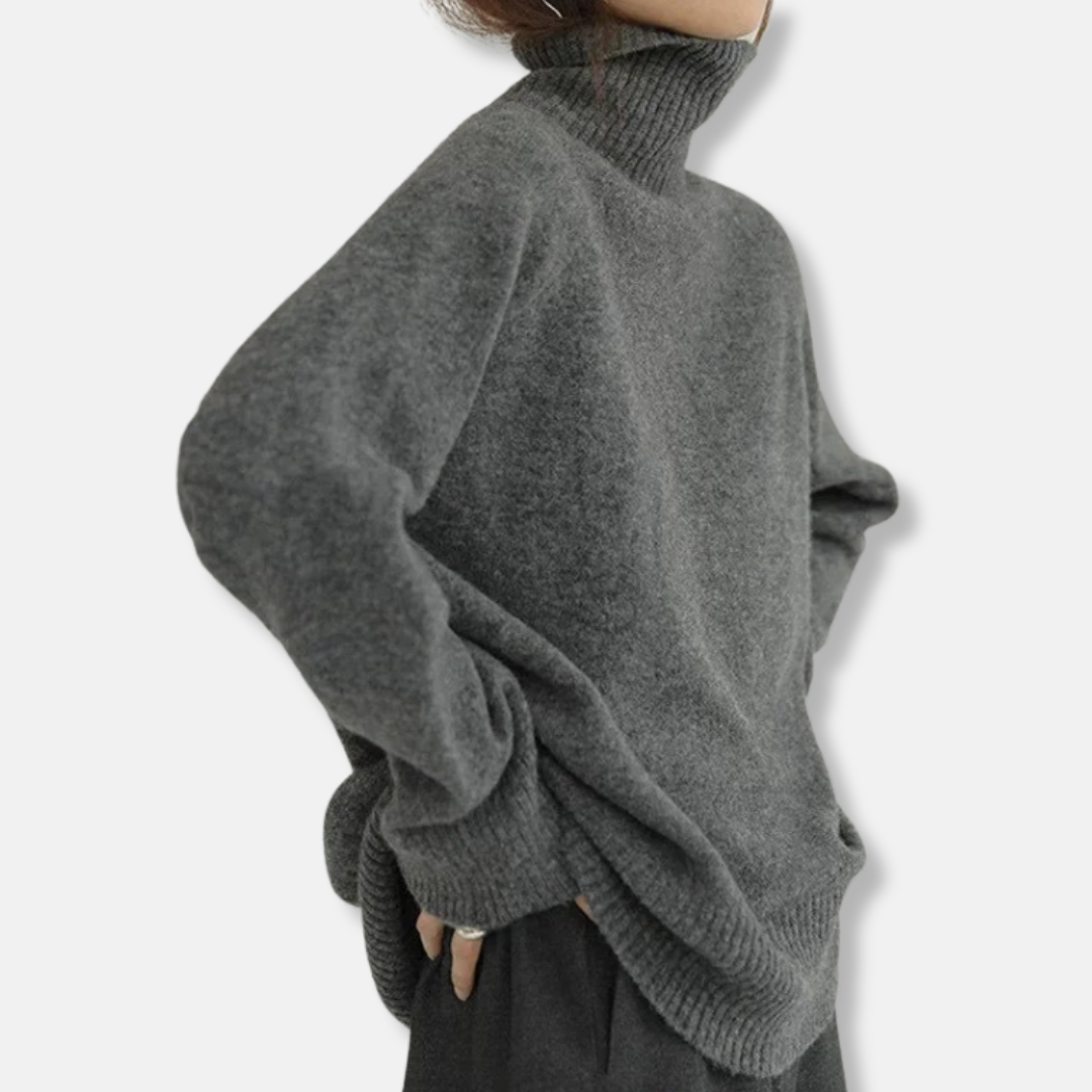 Women’s Turtleneck Sweater – Wool Blend – Relaxed Fit – Ribbed Hem – Hip Length