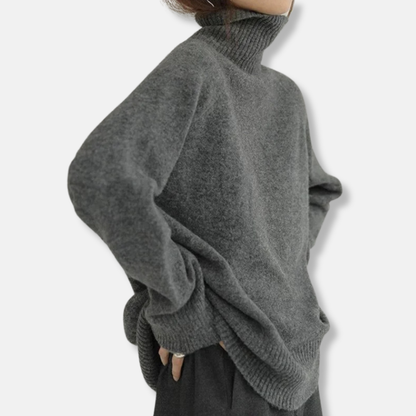 Women’s Turtleneck Sweater – Wool Blend – Relaxed Fit – Ribbed Hem – Hip Length