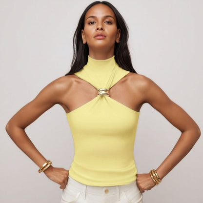 Women’s Tank Top – Slim Fit Halter Style – Soft Knit with Front Metal Ring