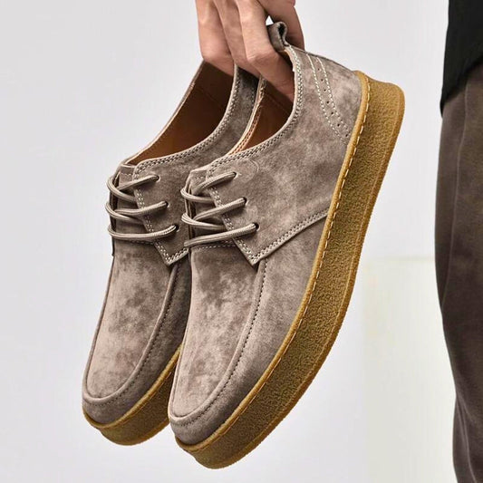 Men’s Shoes – Leather Low-Top – Rounded Toe – Lace-Up Formal Fit