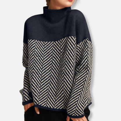 Isla Chevron Turtleneck Sweater | Relaxed Fit Ribbed Trim Sweater