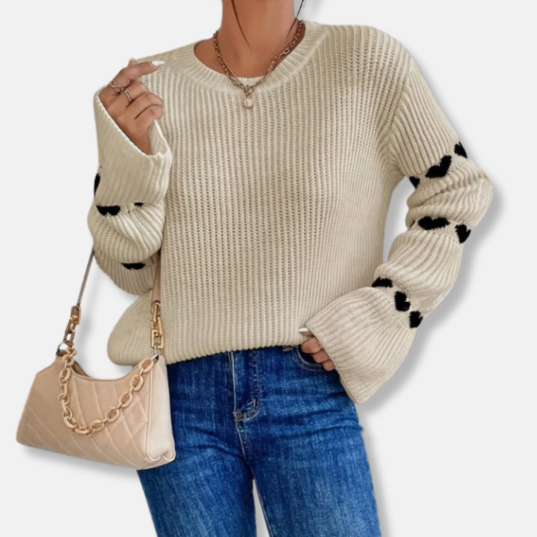 Amelia Cotton Ribbed Pullover Sweater | Loose Fit Bell Sleeve Sweater
