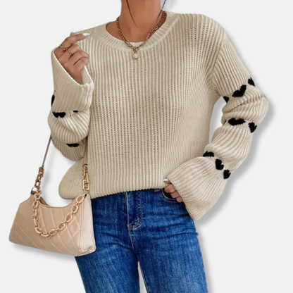 Amelia Cotton Ribbed Pullover Sweater | Loose Fit Bell Sleeve Sweater