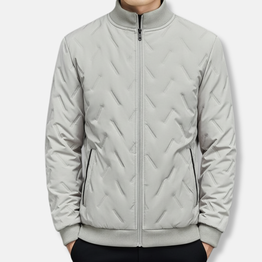 Samuel Quilted Geometric Puffer Jacket | Stand Collar Full-Zip Jacket