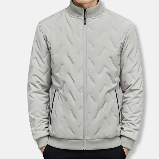 Samuel Quilted Geometric Puffer Jacket | Stand Collar Full-Zip Jacket