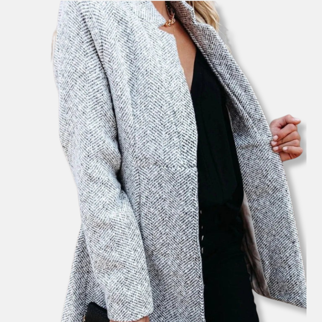 Women’s Tweed Jacket – Tailored Fit – Classic Lapel – Hip Length Open Front