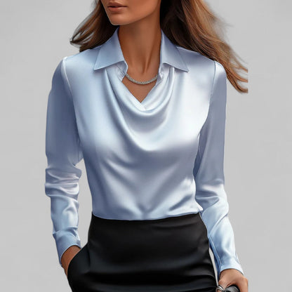 Elisa Regular Fit Draped Blouse | Collared Long Sleeve Blouse