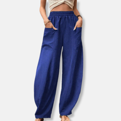 Women’s Wide-Leg Trousers – Relaxed Fit – Full Length – Breathable Blend – Elastic Waist – Side Pockets