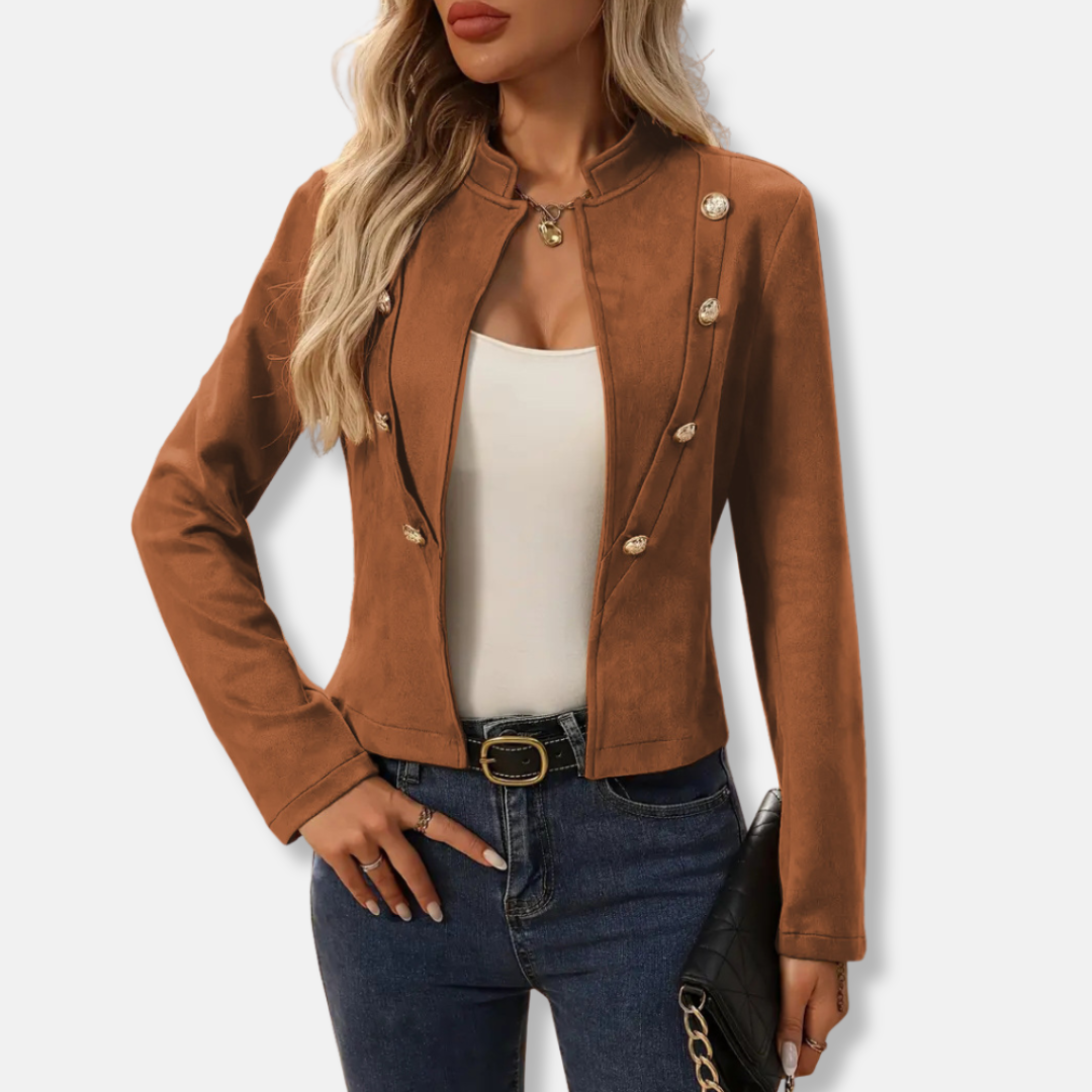 Women’s Jacket – Tailored Fit – Double-Breasted – Cropped Waist – Mandarin Collar
