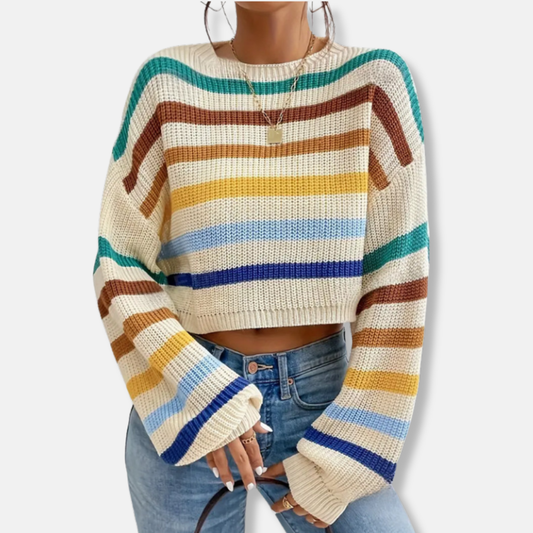 Amelia Oversized Sweater | Cropped Striped Crewneck Sweater
