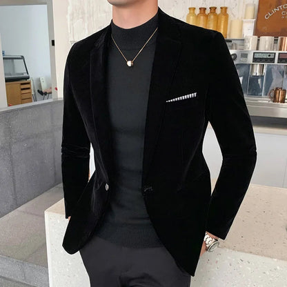 Men’s Blazer – Slim Fit – Velvet Finish – Single Button – Structured Formal Style