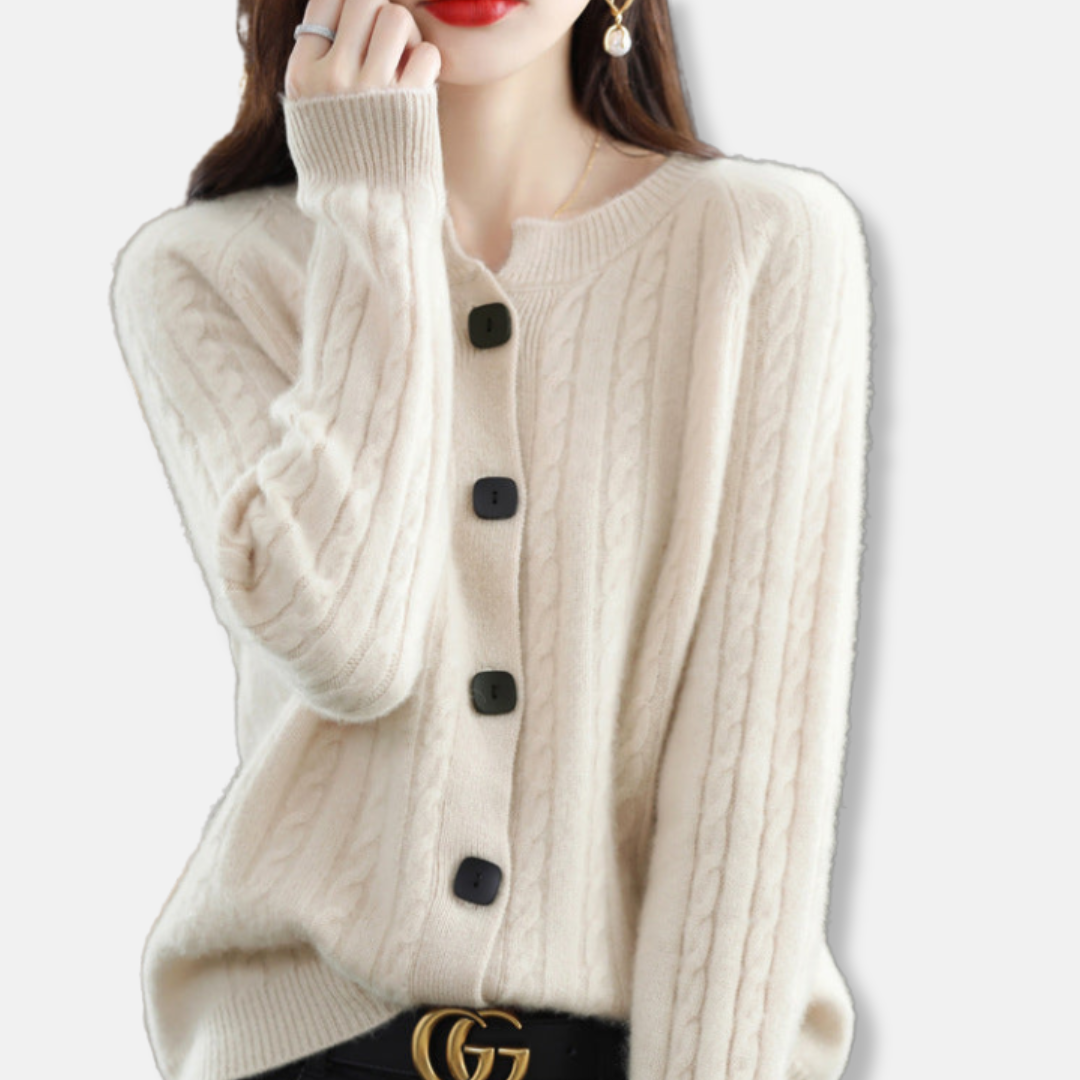 Olivia Relaxed Fit Cardigan | Cable Knit Button Front Cardigan