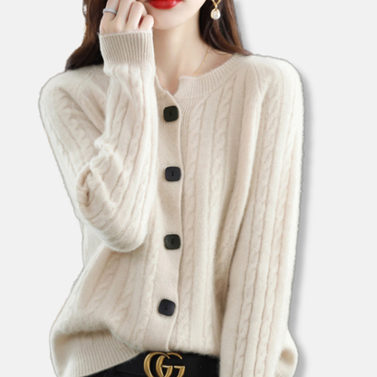 Olivia Relaxed Fit Cardigan | Cable Knit Button Front Cardigan