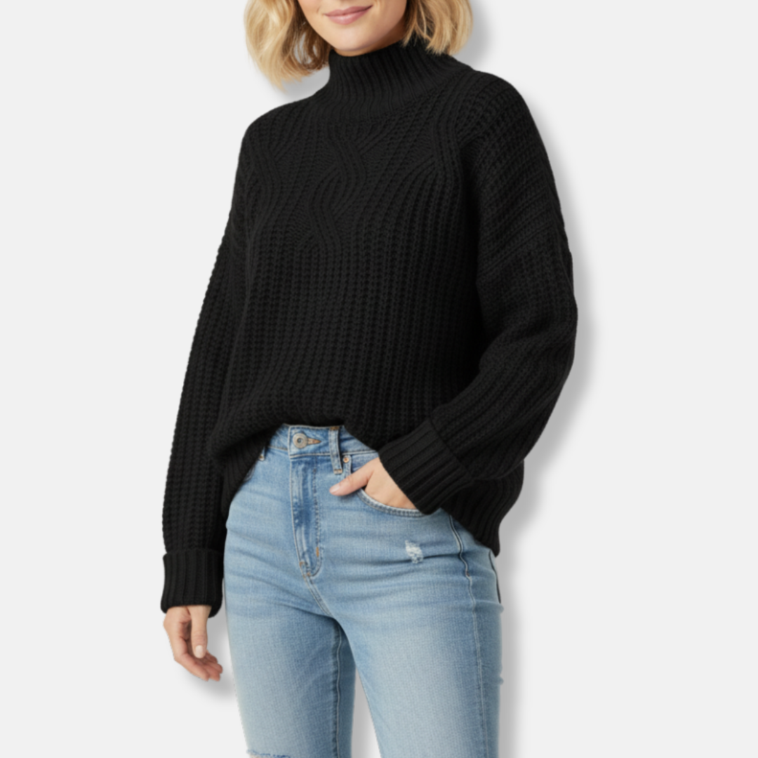 Isabella Wool High Neck Sweater | Oversized Cable Knit Sweater