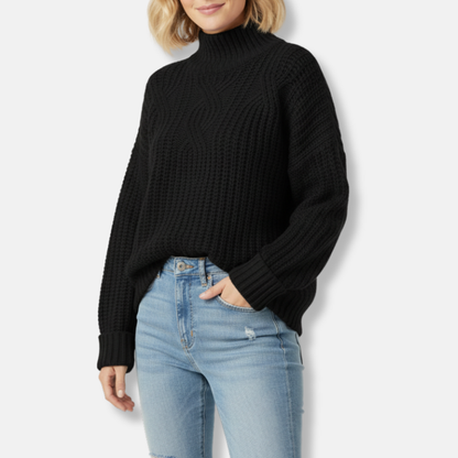 Isabella Wool High Neck Sweater | Oversized Cable Knit Sweater