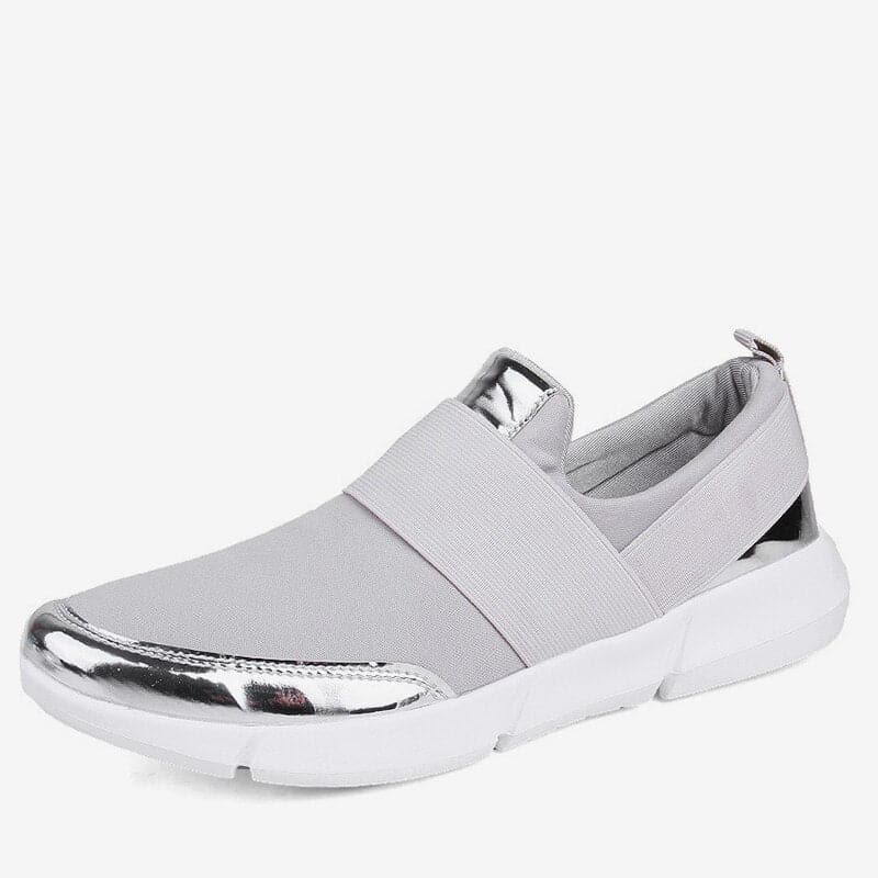 Women’s Slip-On Sneakers – Sleek Fit – Elastic Band – Metallic Trim – Breathable Casual