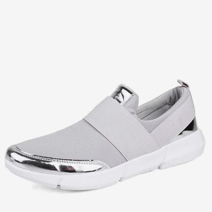 Women’s Slip-On Sneakers – Sleek Fit – Elastic Band – Metallic Trim – Breathable Casual