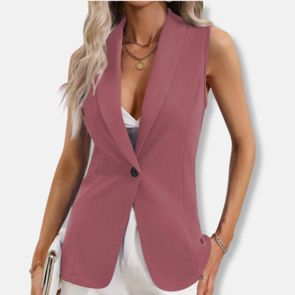Women’s Sleeveless Cardigan Jacket – Tailored Fit – Round Neck – Single Button Closure