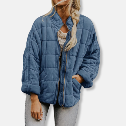 Women’s Quilted Jacket – Relaxed Fit – High Collar – Layer with Pockets